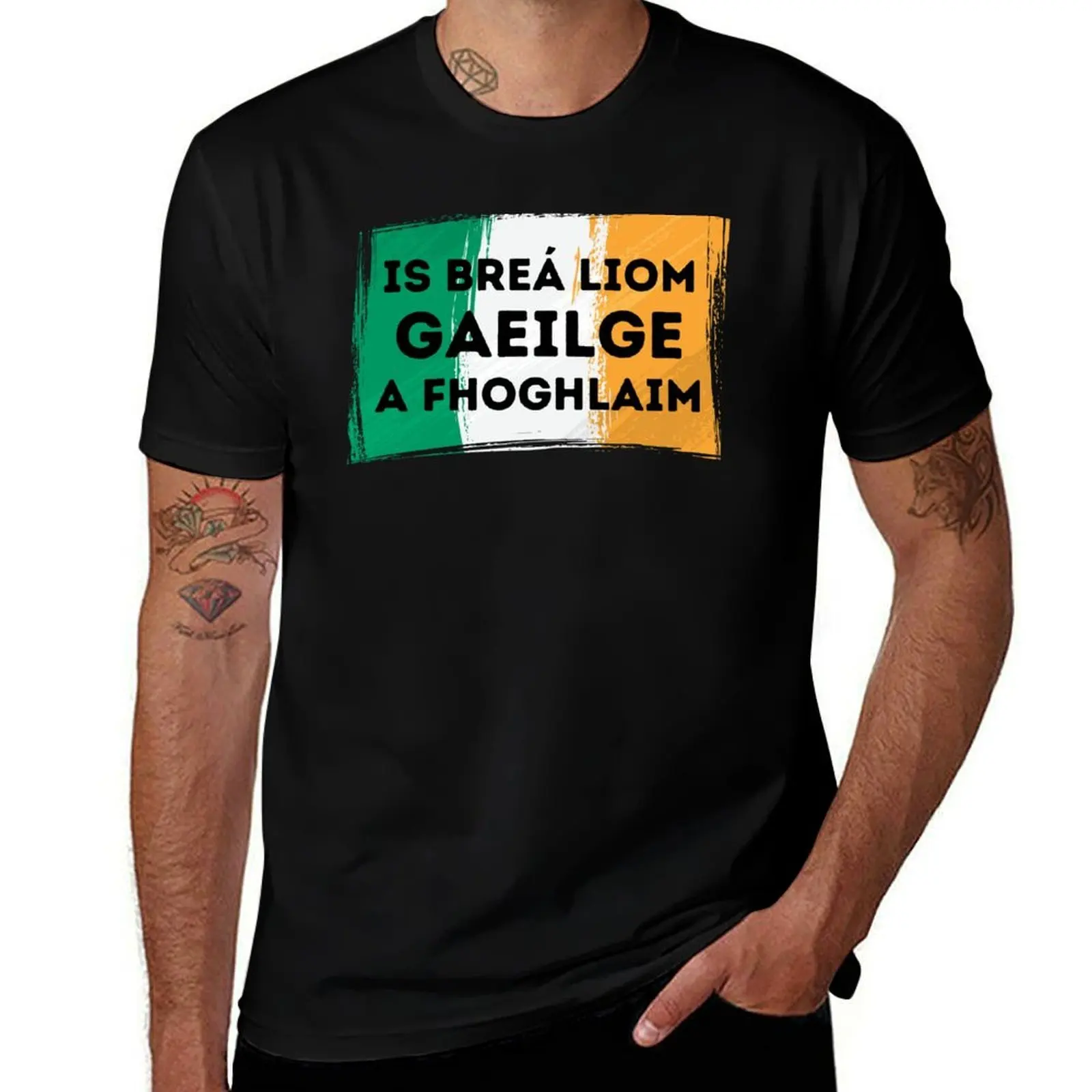 I LOVE LEARNING IRISH Gaelic Language Quote Flag T-Shirt Plus Size Summer Short Sleeve T-Shirt