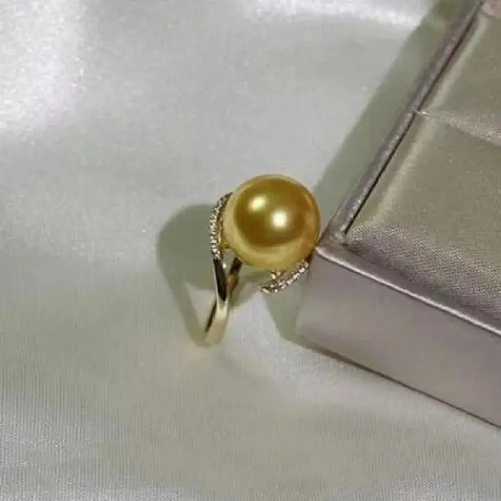 Pearl Ring 10-11mm Beautiful Charming Natural Nanhai Authentic Gold Perfect Round 925S Freeshippings Items