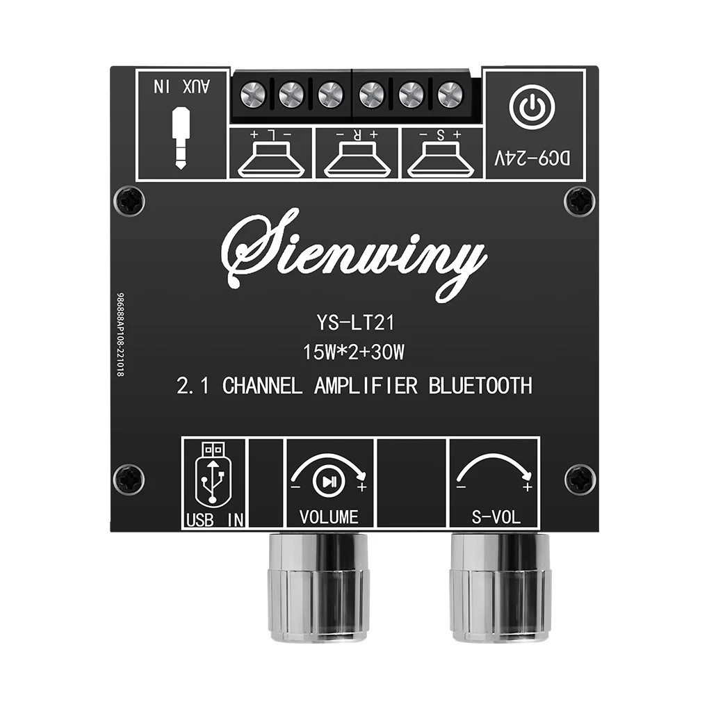 

Amplifier HiFi 15W x 2 2.1 Channel Stereo Knob Control Multi Port Heats Dissipation Speaker Amplifying Board Module