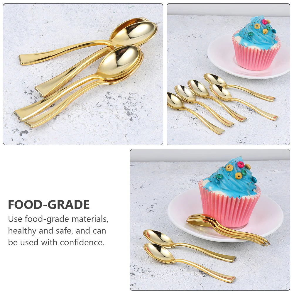 

10 Pcs Gold-plated Spoon Serving Utensils Mini Disposable Tasting Dessert Desserts