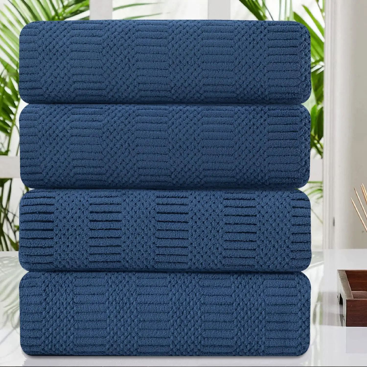 

4 Piece Extra Large Bath Sheets - 35""X70"" Navy Oversized Jumbo Towels, Qui Dry, Beach Chair & Spa Towels For Hotel &