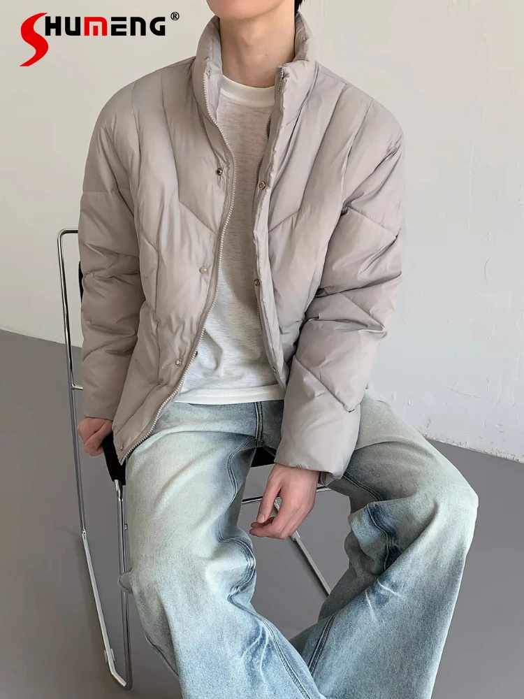 

Men's 2025 Winter New Stand Collar Thickened Parkas Men's Solid Color Loose Comfort High-end Trend Parkas Long Sleeve Chic Coats