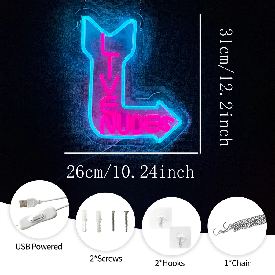Live Nudes Neon Sign For Wall Decor,Light Up Sign For Bedroom,Bathroom,Office,Hotel Pub,Recreation Room,Man Cave,Party,Club