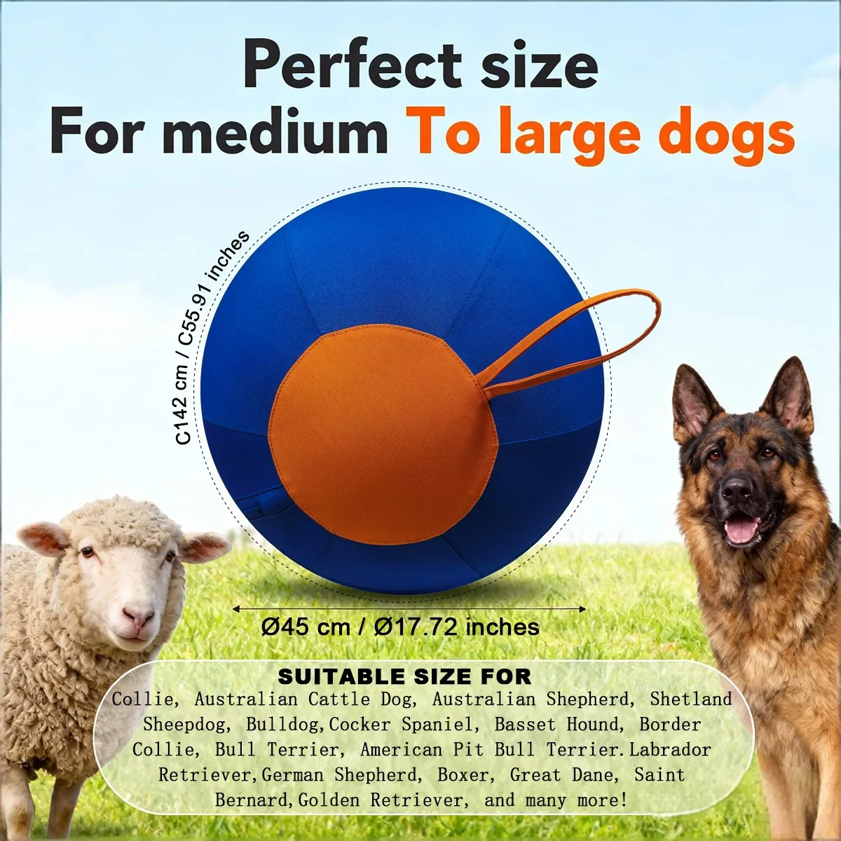 Shepherd's Ball Interactive Outdoor Inflatable Ball Toy with Portable Handle, Agility Training Equipment, Pet Supplies, 45-65cm