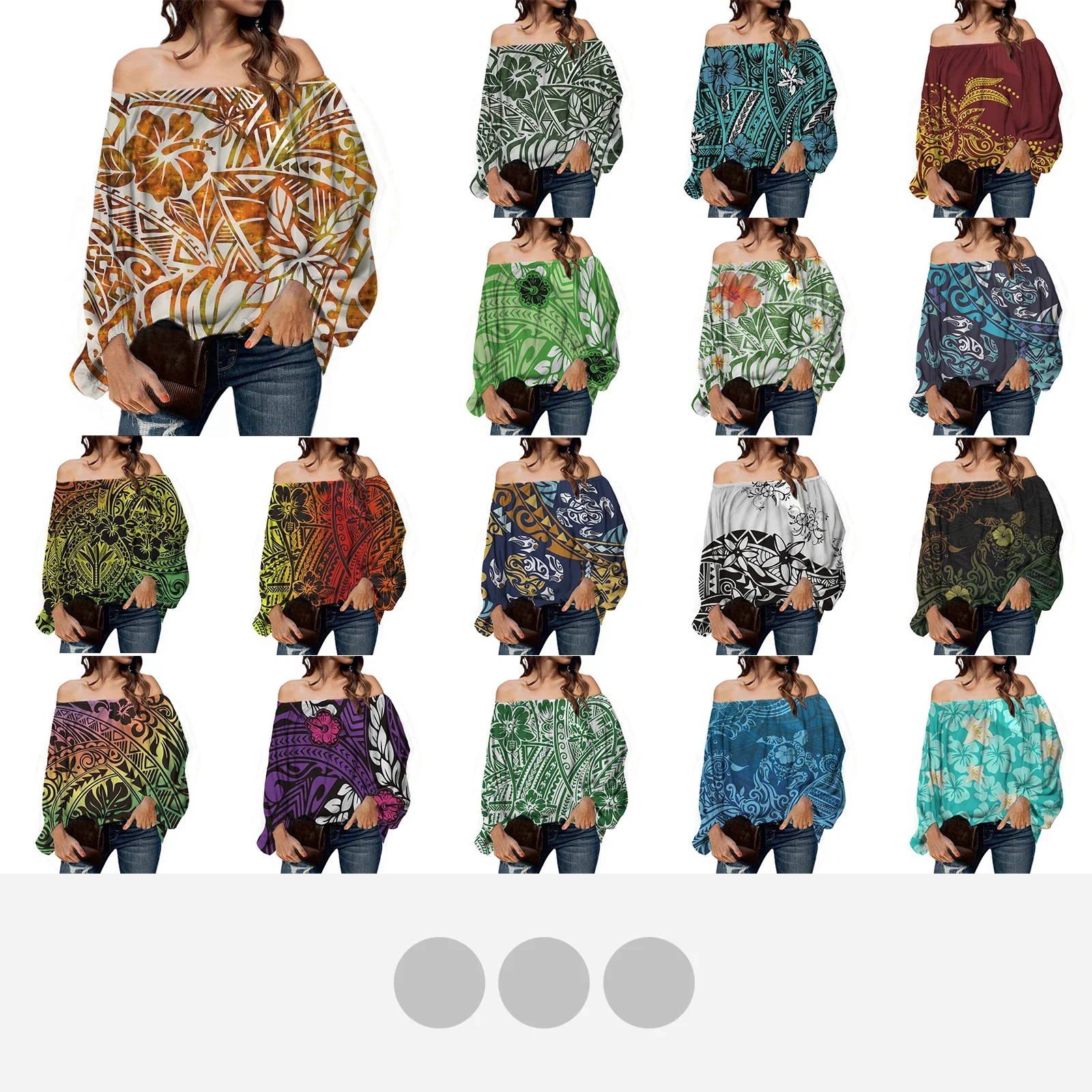 Elegant Chiffon Blouses for Women, Kanaka Maoli, Polynesian Tribal Hibiscus, Plumeria Print, Sexy Off Shoulder Shirt, Streetwear