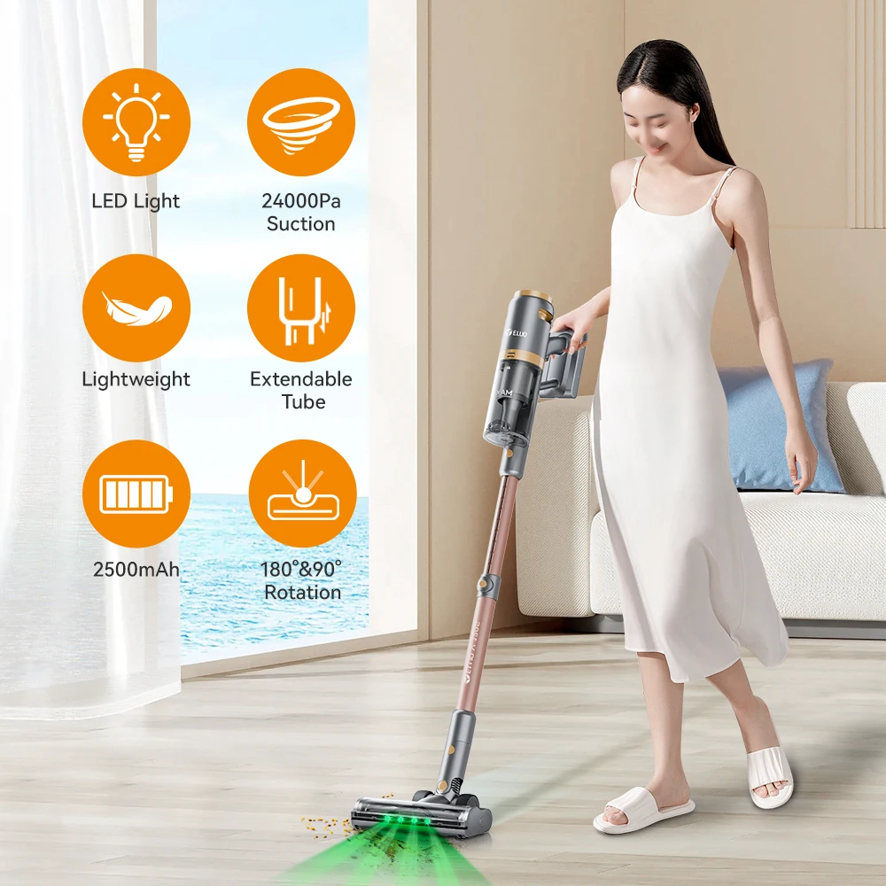 مكنسة كهربائية لاسلكية، مكنسة كهربائية بقوة 350 وات/24 كيلو باسكال مع شاشة تعمل باللمس، مكنسة كهربائية لسجادة شعر الحيوانات الأليفة والأرضيات الصلبة لمدة 60 دقيقة