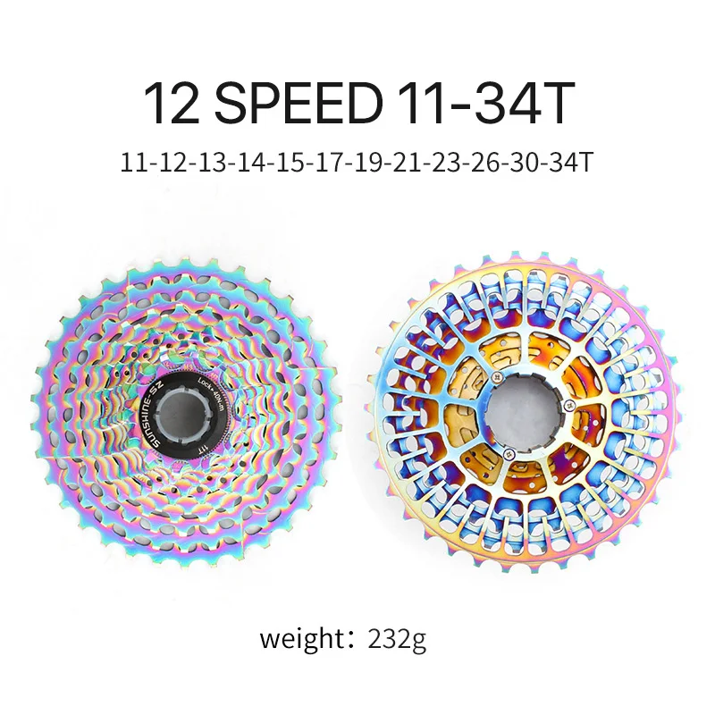 SUNSHINE 220g Ultralight SLR Colorful Road Bike Cassette 11S 12S Freewheel 28T 32T 34T 36T Cycling Sprocket K7 Gravel HG