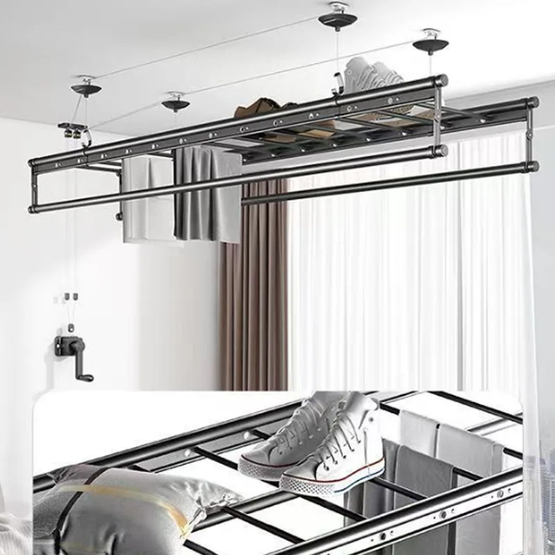 The adjustable height manual cloth drying rack is ideal for different clothing lengths