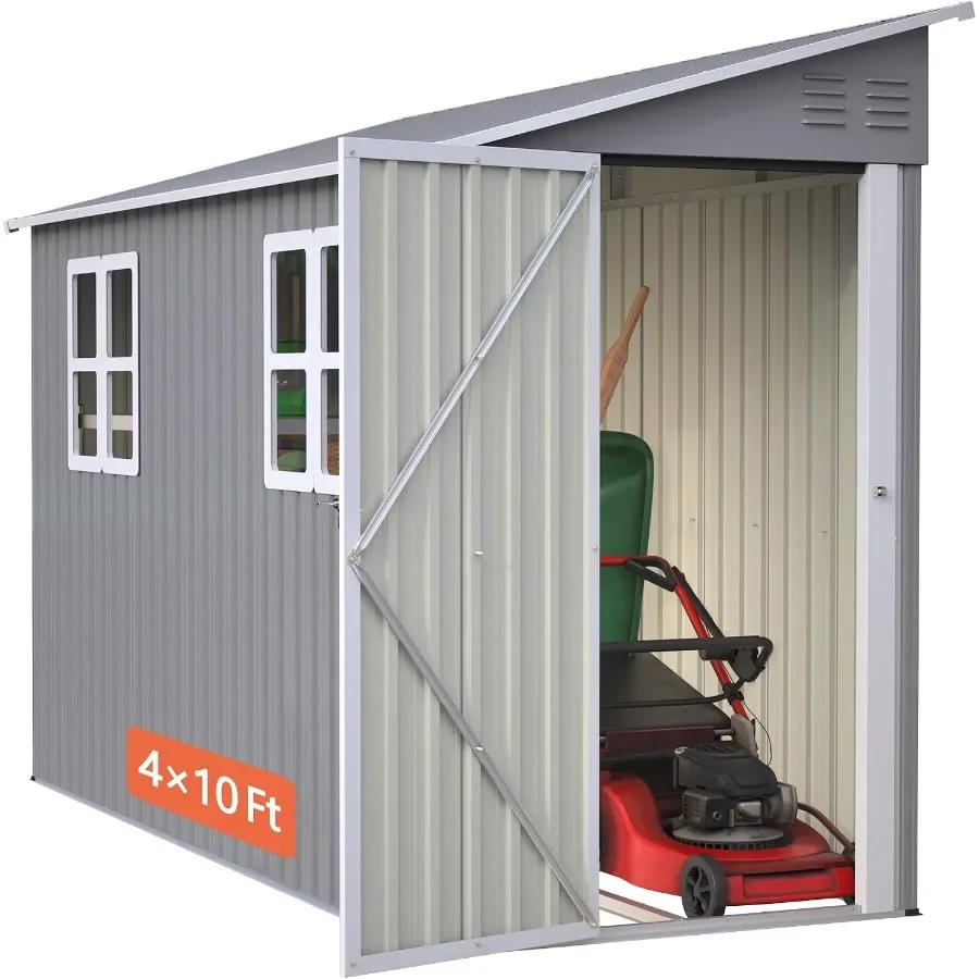 Outdoor Heavy-duty Metal Lean-to Shed with Floor Kit and 2 Windows for Tools, Bikes, Patio Equipment; Available with Left/right
