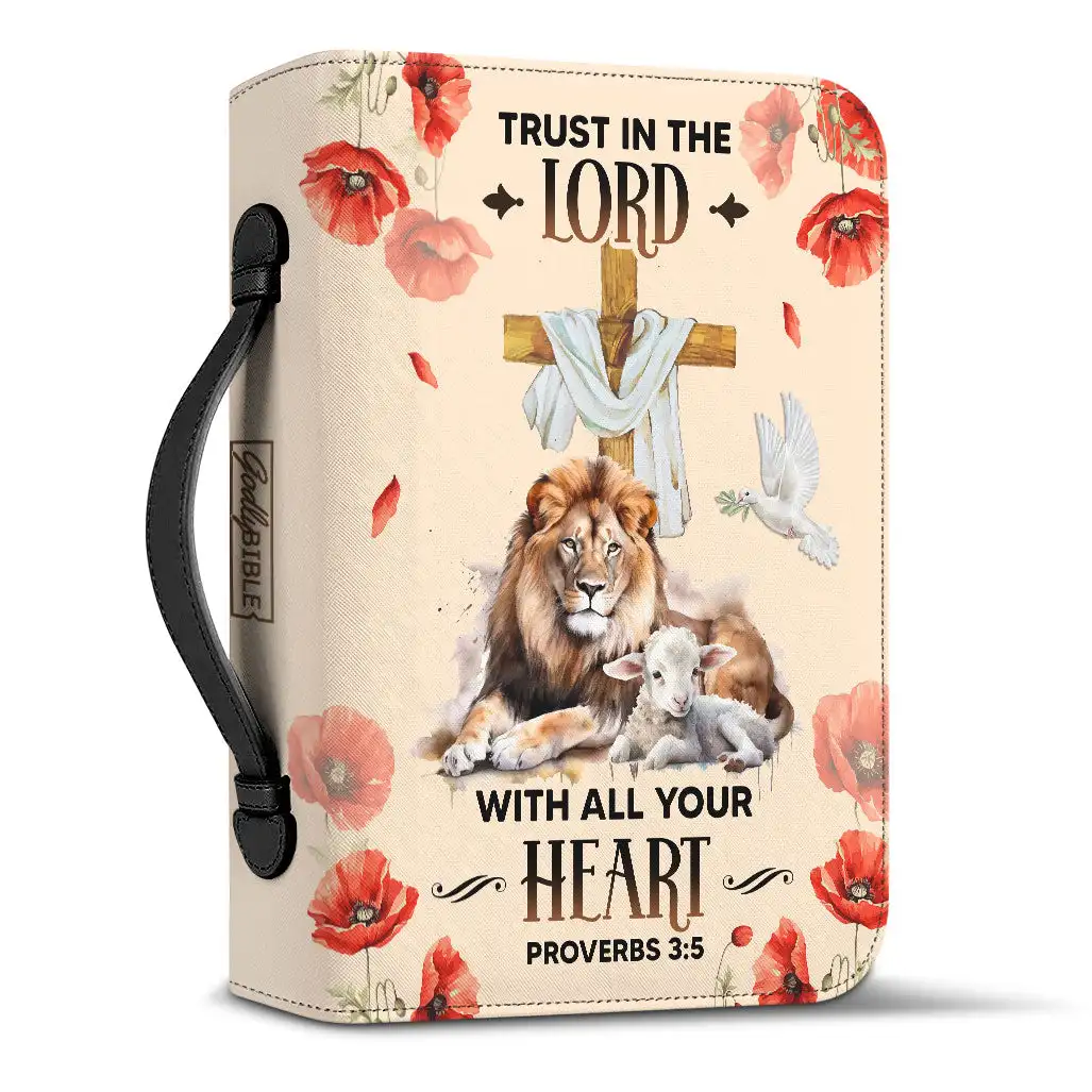 Trust Your Lord With All Your Heart Proverbs Lion Print Leather Handbag Zipper Handle Bible Carrying Case Custom Christian Bags