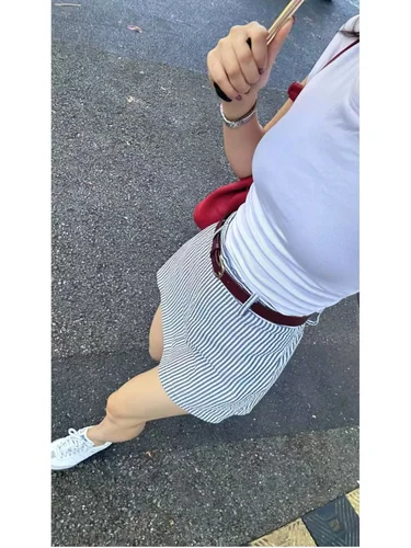 Imagen 2 del producto ETJ 2025 nuevo producto mujer casual estilo de vacaciones cinturón a rayas viento maduro ligero cómodo pantalón corto casual Falda pantalones