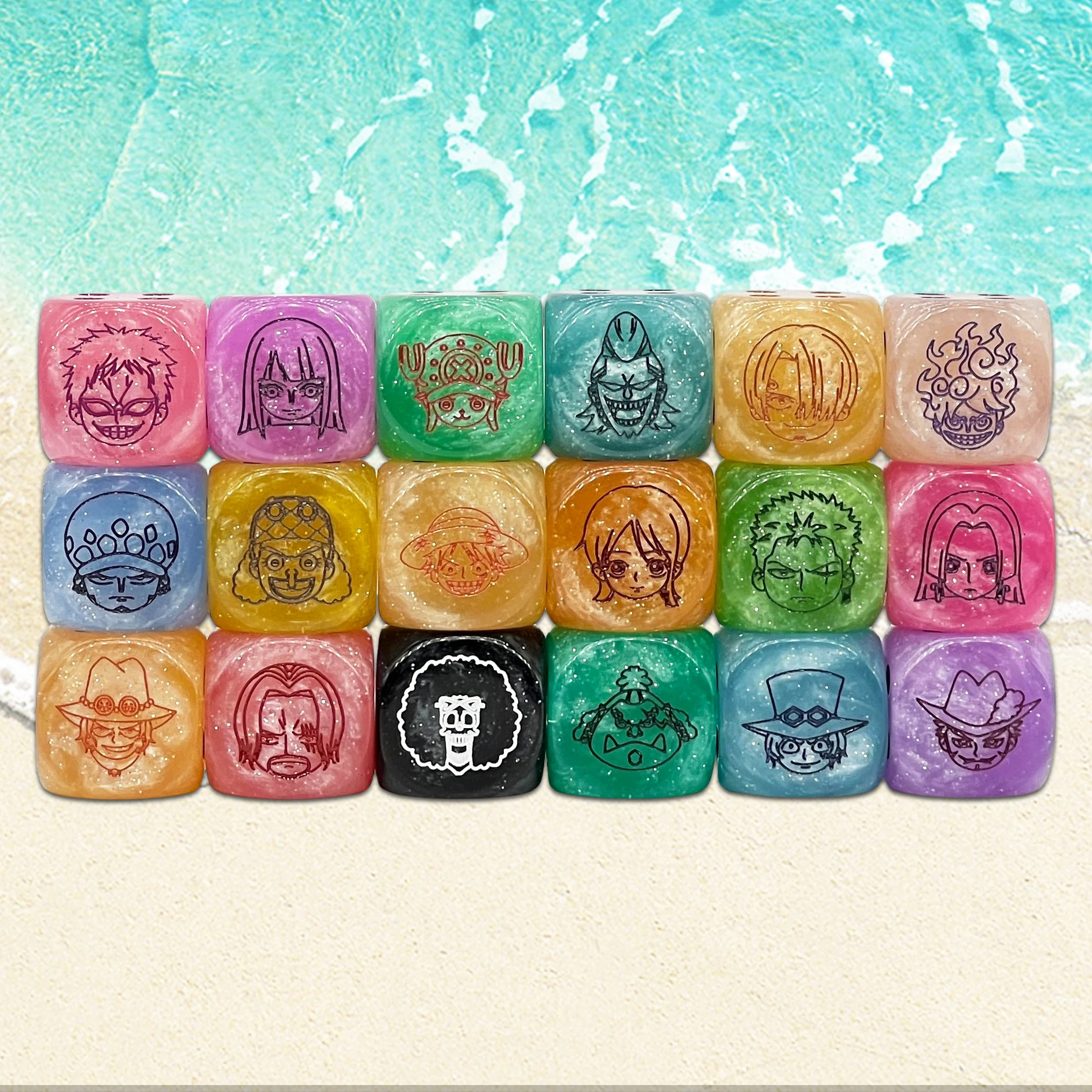 

2Pcs/set Diy One Piece Nika Luffy Roronoa Zoro Plastic Dice Opcg Sanji Nami Robin Cute Dice Anime Peripherals Gift Toys