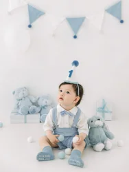 Baby Costume Shirt Suspender Pants Bow Tie Birthday Hat Socks 5pcs/Set 1 Year Old Child Outfits Studio Kids Photography Clothes