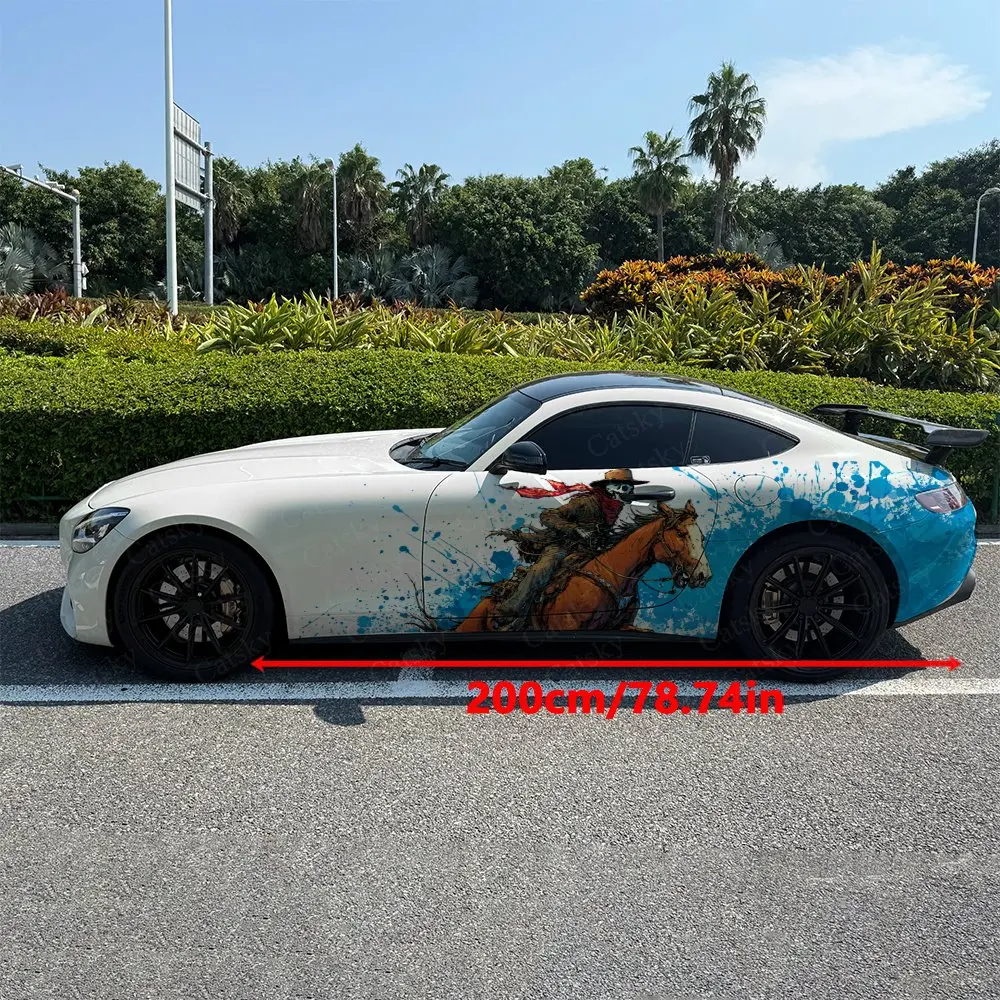 2pcs Red Mane Horse Skeleton Rider, Durable, Fade-resistant, Enhance Vehicle Aesthetics With Bold Artistic Design Car Vinyl Wrap