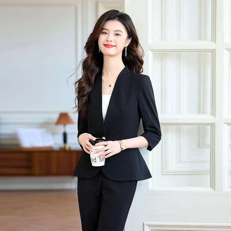 NAVIU Donne eleganti Primavera Estate Nuovo stile Abiti professionali Giacca e pantaloni slim con bottone singolo Abbigliamento da lavoro formale da donna da ufficio