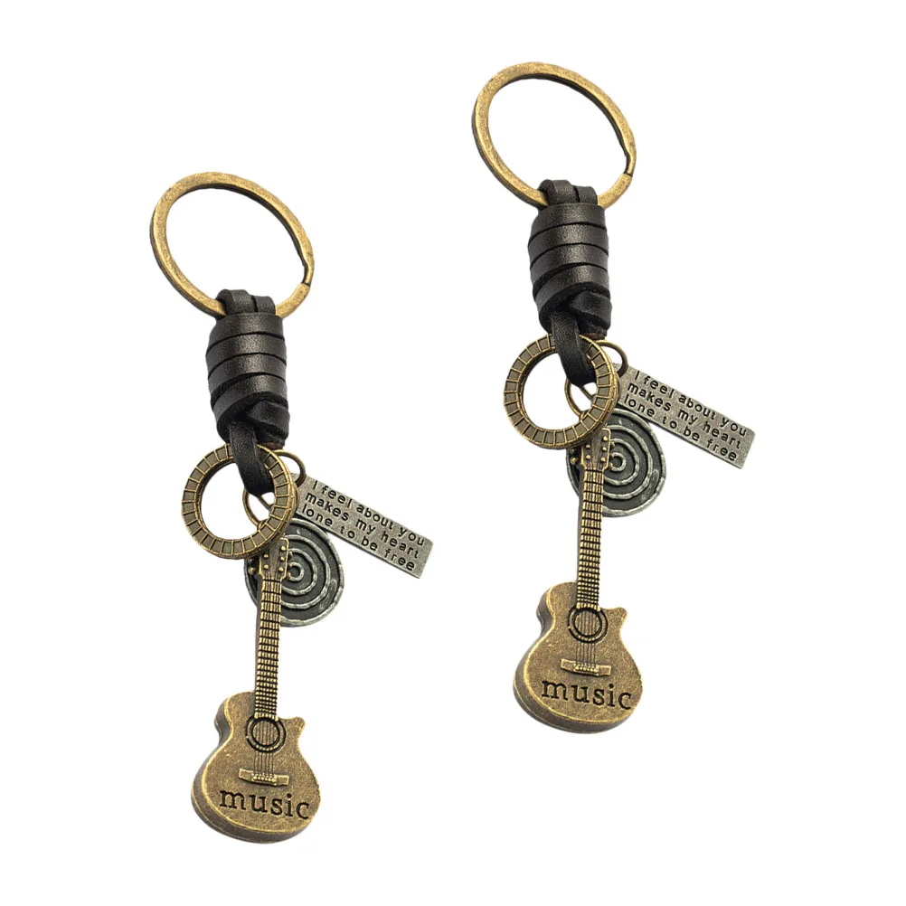 

2 pcs Guitar Keychain Mini Musical Instrument Charms Key Rings Pendant Zinc Alloy Bag Decor Retro Style