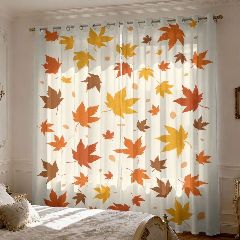 2pc autumn maple leaf-printed curtains bedroom decoration shading and adding a touch of fashionable charm to your home décor