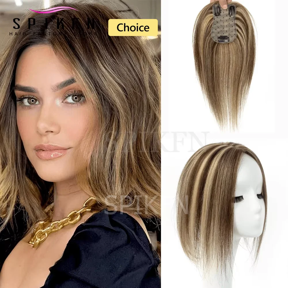 

Blonde Brown 7x11cm Hair Toppers Middle Part Women Human Hair Topper with Lace Base Clips in Hair Extensions Human Hairpieces