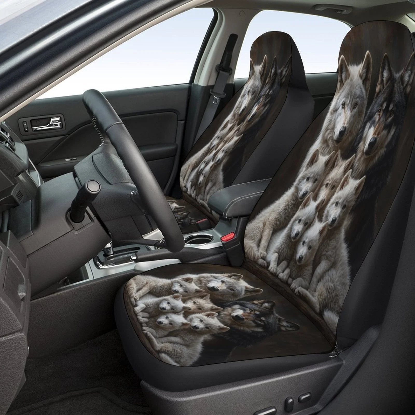Wolf Family Designed Car Seat Cover Set For Most Cars, Trendy Novelty High-quality Car Seat Protector Covers Full Set, Universal
