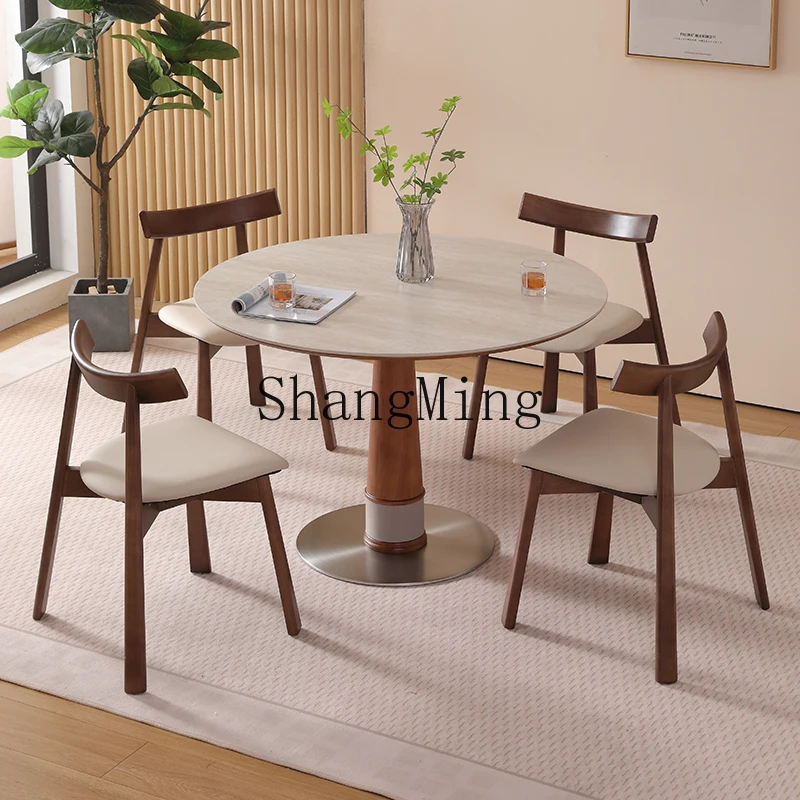 

CLblack walnut solid wood round table household medium and ancient style small apartment dining table