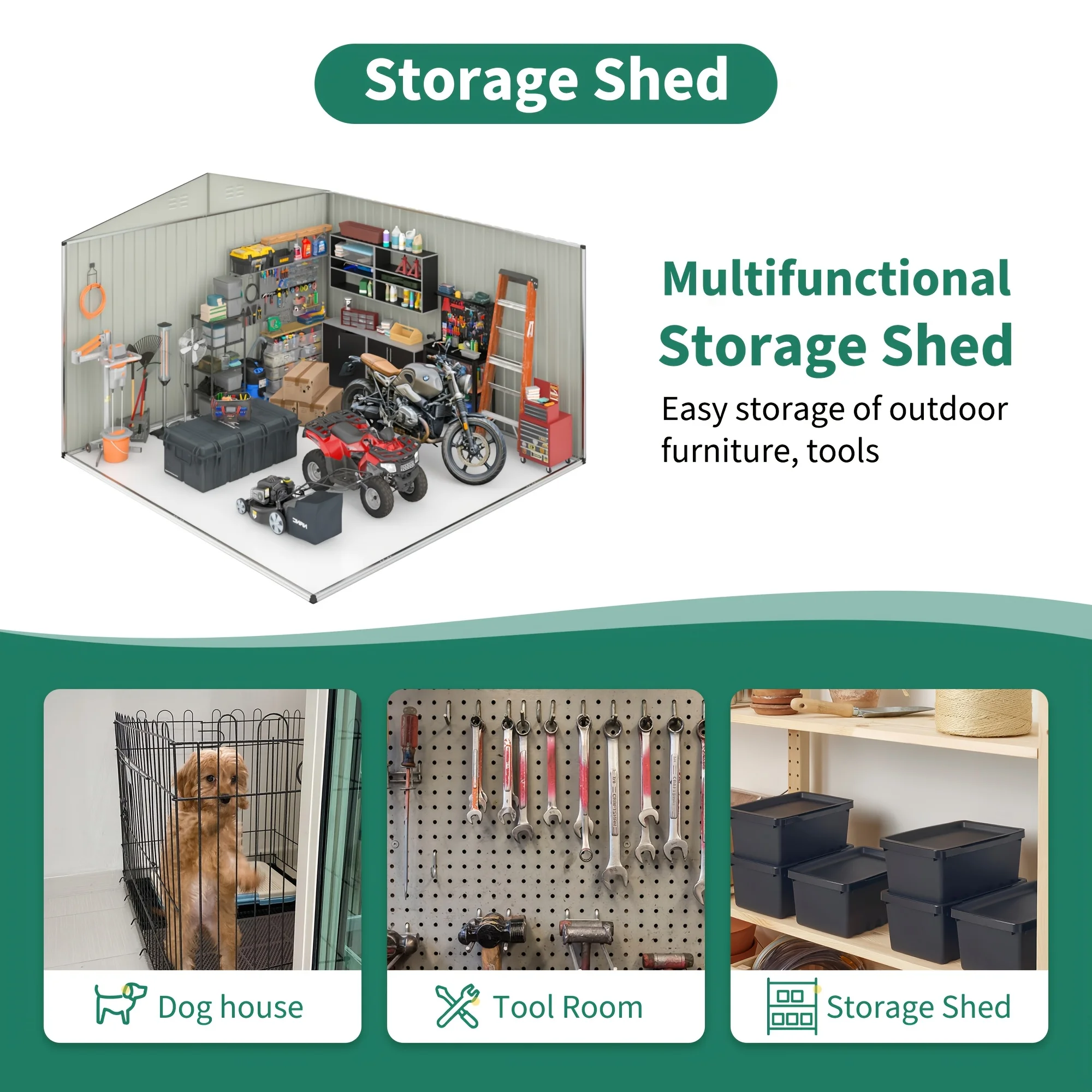 سقيفة تخزين خارجية مقاس 14 × 12 قدمًا، سقيفة حديقة معدنية مع هيكل إطار محدث، أدوات لسقيفة تخزين معدنية للفناء والحديقة