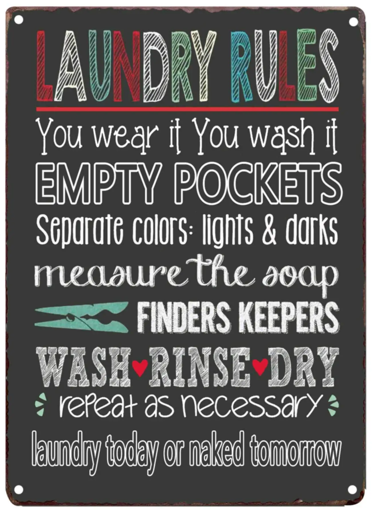 PXIYOU Laundry Rules Typography Wash Rinse Dry Vintage Distressed Look Farmhouse Metal Sign Washroom Laundry Room Decor 8X1 sign