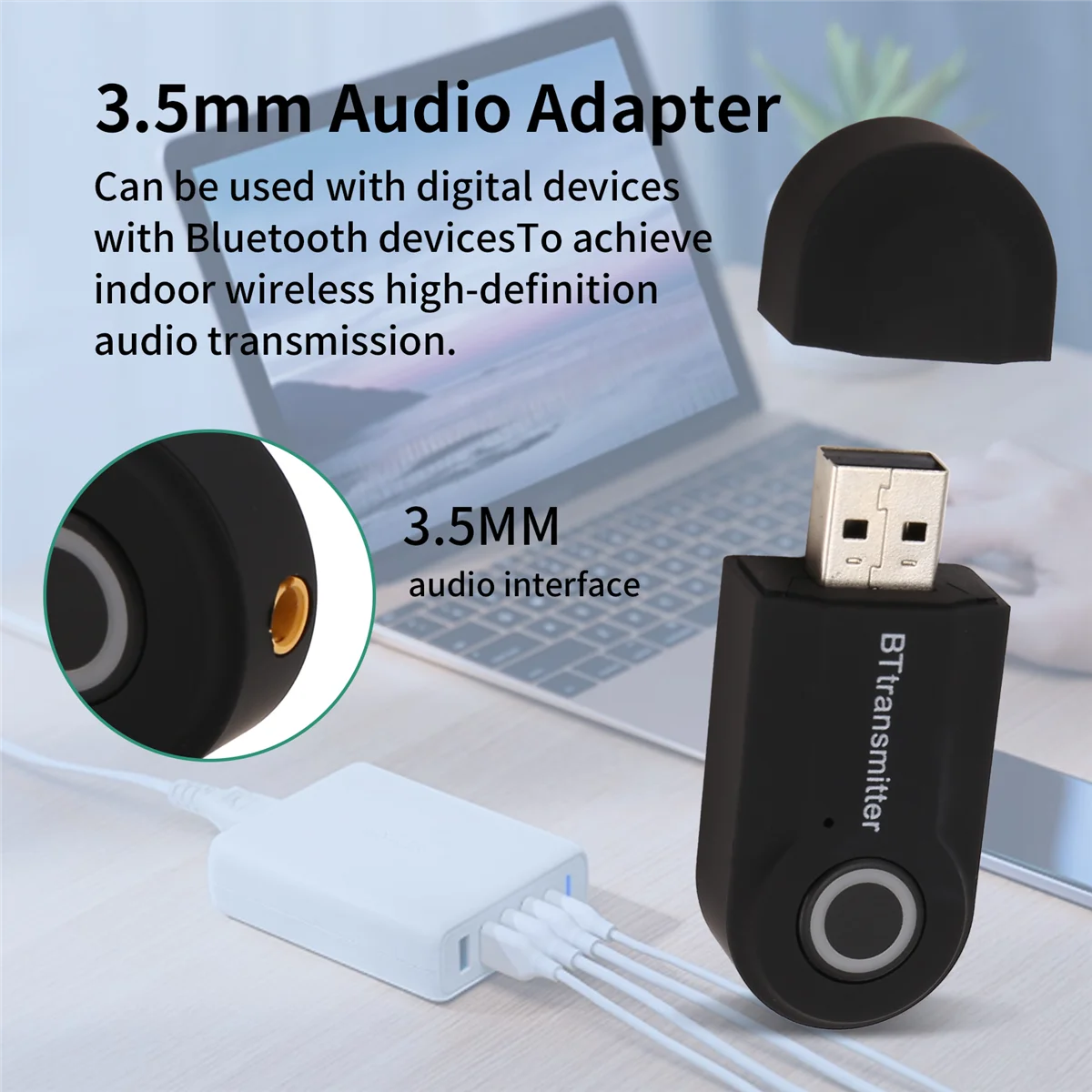 Adaptador Bluetooth 5,0, receptor transmisor de Audio inalámbrico Bluetooth para PC/TV/coche, Adaptador emisor de música RX auxiliar de 3,5mm