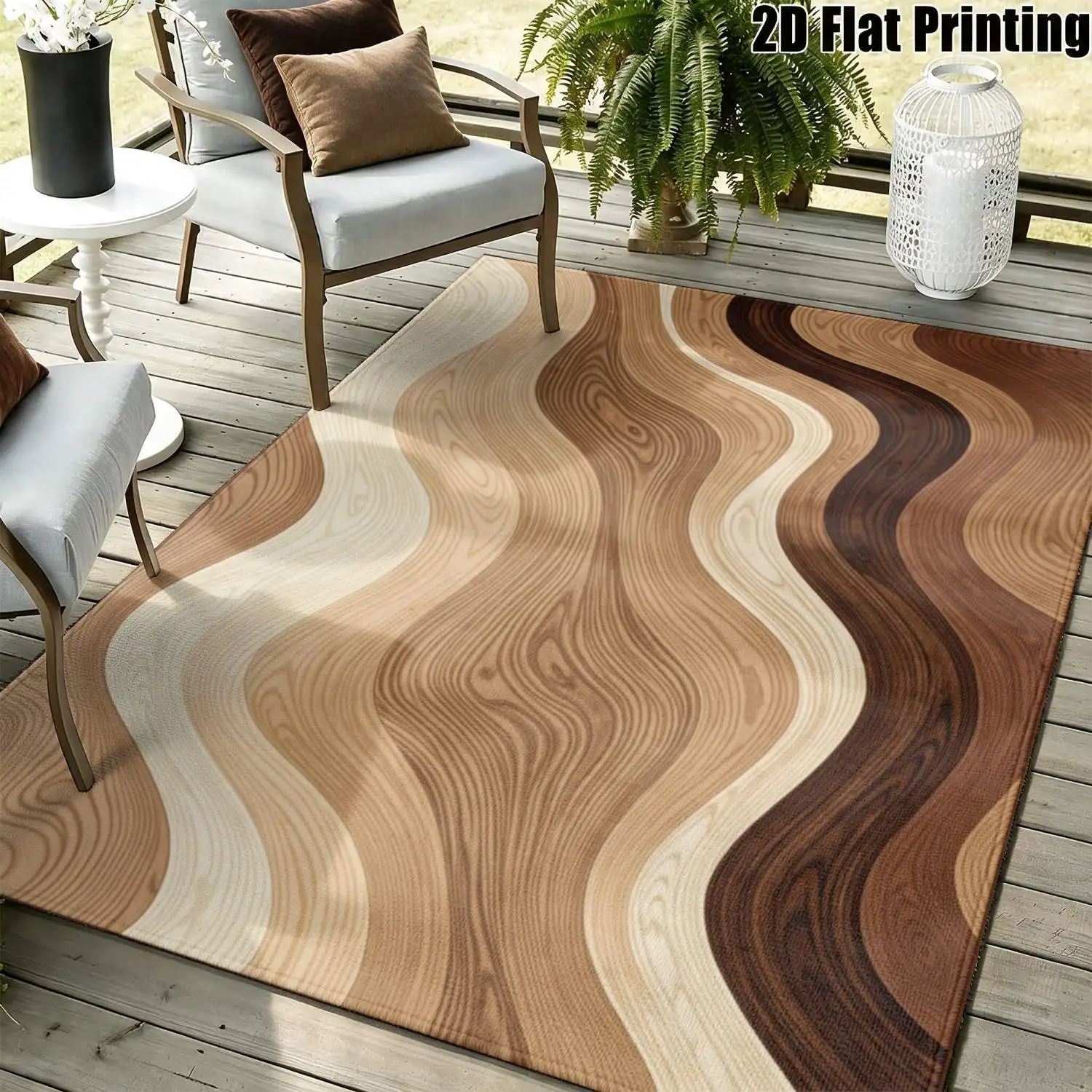 1Pc 2D Printed Color-Block Wave Wood Texture Nordic Modern Minimalist Carpet, Multi-Size Machine Washable, for Entrance/Dining/Bedroom/Study/Living Room, Home Decor