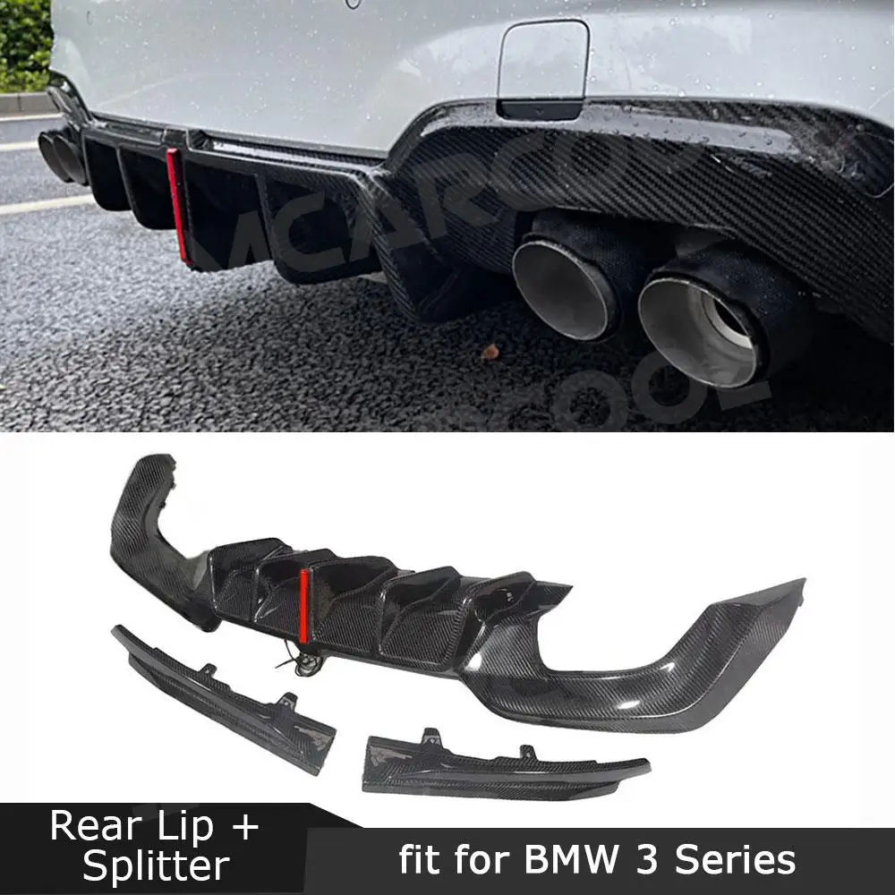 Rear Diffuser Bumper Lip Chin with Side Splitters Carbon Fiber for BMW G20 G28 M Sport M340i 2020-2022 Bodykits Accessories