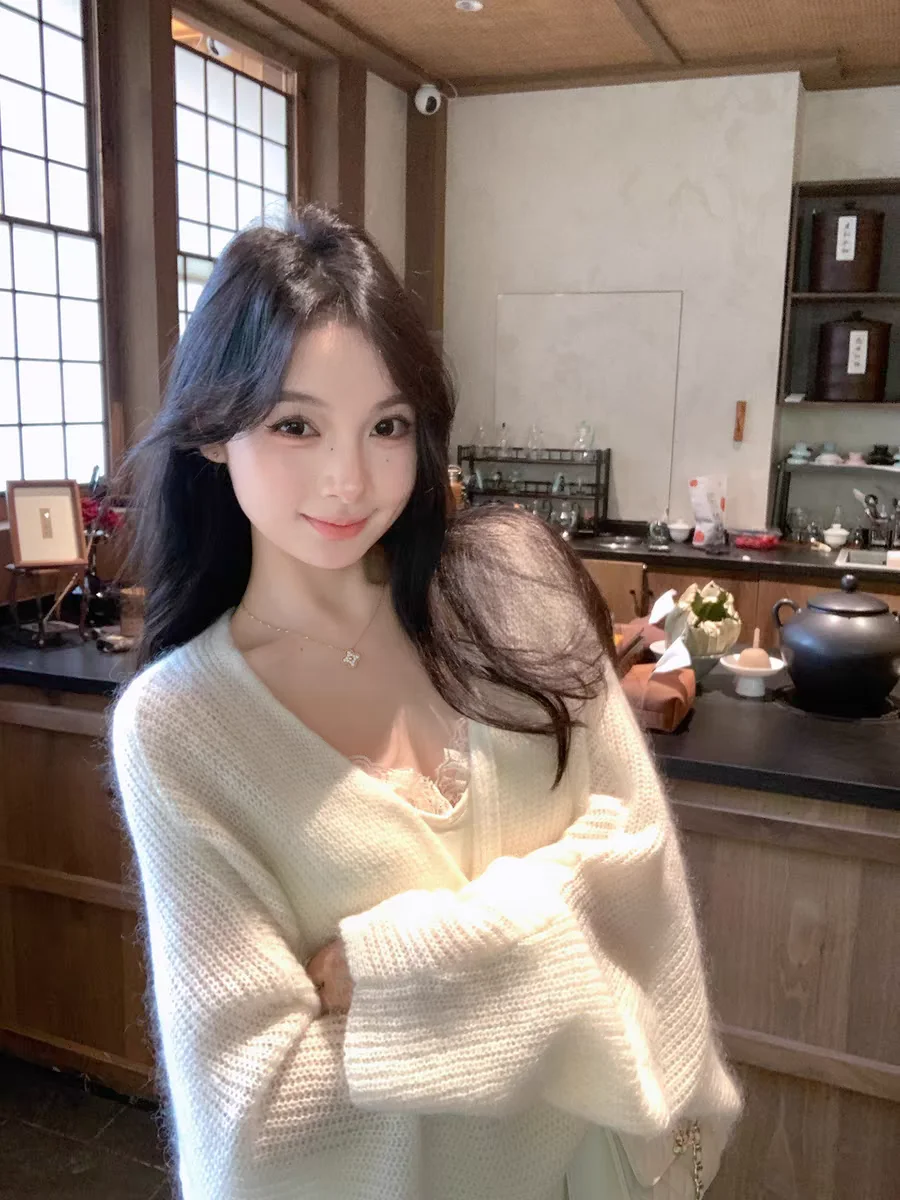 

Loose Long Sleeve Knitted Open Cardigan Women's Outerwear Autumn Winter Slimming Style Comfortable V-Neck Breathable Color