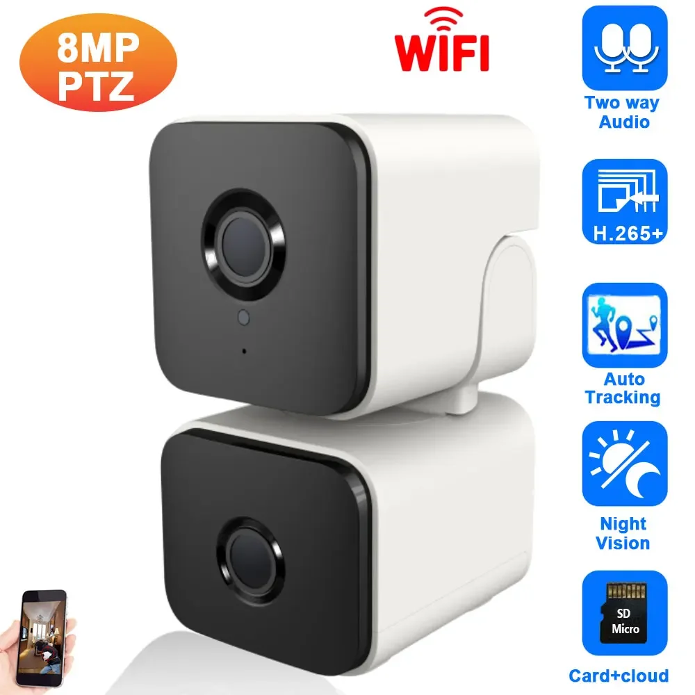 

Smart Life Mini Dual Lens Wifi PTZ Security Camera Auto Tracking Indoor 8MP 2 Way Audio Tuya Home Wireless Baby Monitor Camera