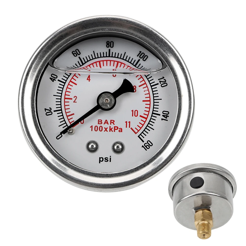 Tester Monitoring System for Auto Fuel Pressure Gauge Meter Universal Liquid 0-160 psi 1/8 NPT Liquid Oil Press Gauge