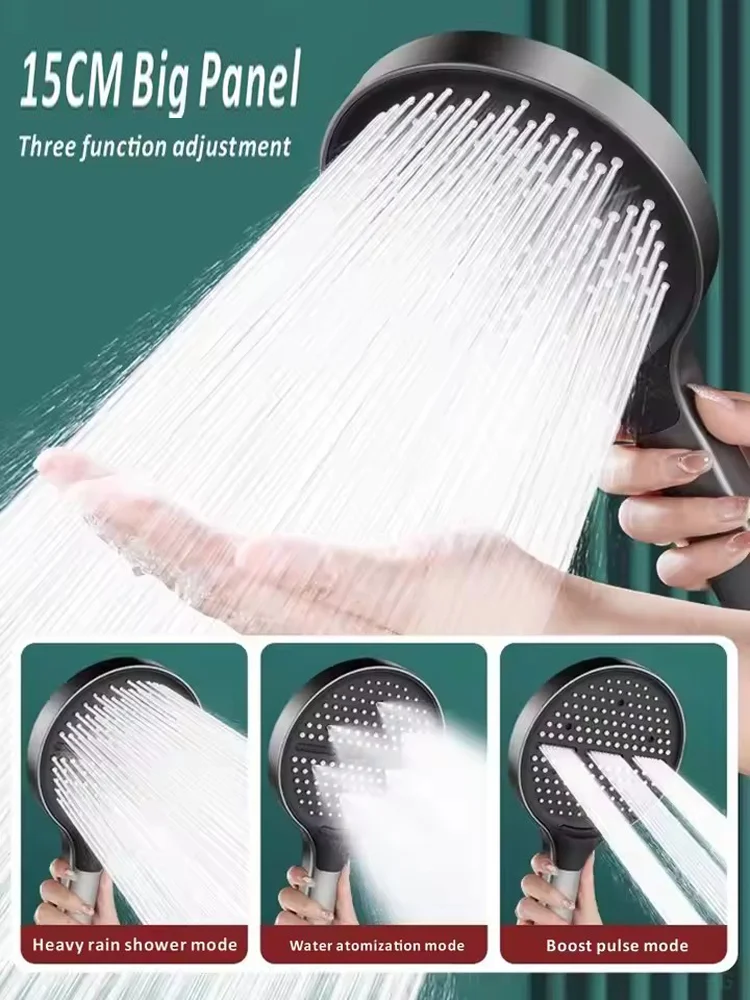 15CM Super Big Panel High Pressure Shower Head 3 Modes Adjustable Water Saving Spray Nozzle Massage Spa Pressurized Showerhead