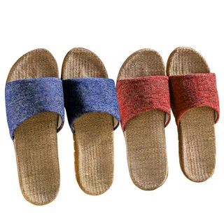 Home couple indoor slippers wooden floor cotton linen linen slippers home non-slip men and women thick bottom summer