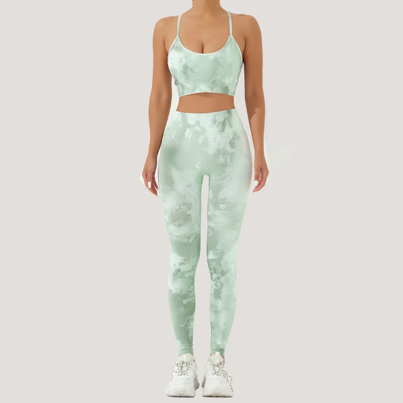 Women\'s Fitness wear Printed Shark Knit seamless fitness Exercise Yoga 2-piece set Women\'s activewear printed yoga wear