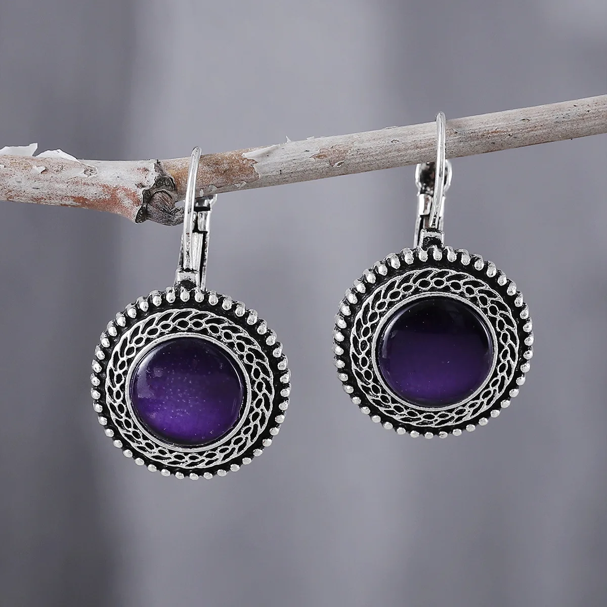 DIY accessories Fashion Bohemian ethnic style gemstone alloy earrings, cross-border hot-selling retro oval earrings