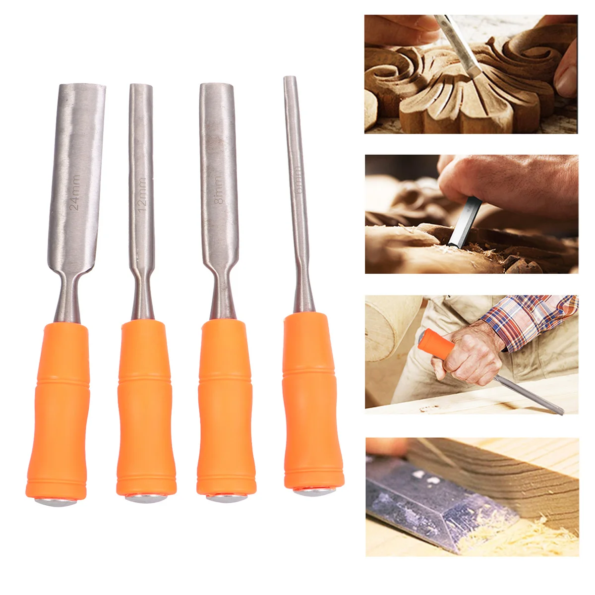 

4pcs Wood Carving Chisel Set 6Mm 12Mm 18Mm 24Mm Gouge Tools For Woodworking Ergonomic Wooden Handle Professional Carpenter Kit