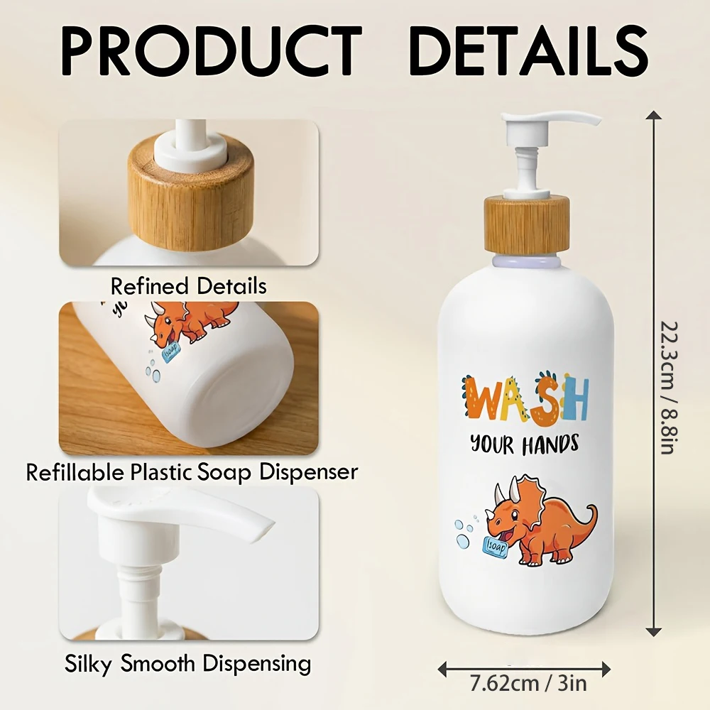 Bathroom Soap Dispenser, Dinosaur Plastic Dish Soap Dispenser with Pump for Kitchen Wash Your Hands Toddler Bathroom Countertop view 6