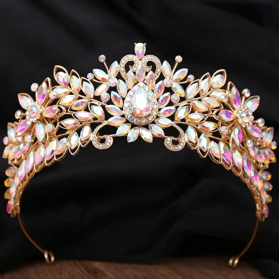 DIEZI 8 Colors Baroque Crystal Opal Tiara Crown Women Girls Party Fashion Luxury Elegant Rhinestone Dress Crown Hair Accessories