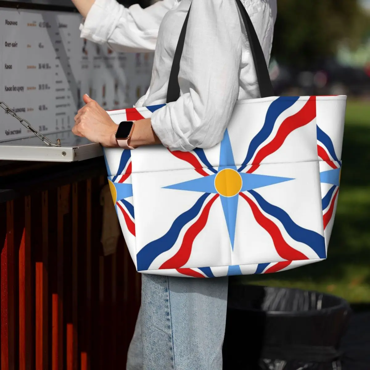 

Luxury Assyrian Suryoyo Flag Beach Tote Bag Sport Gym Yoga Duffle Large Tote Bag Women Travel Bag Fitness bag