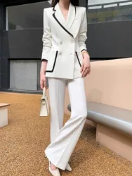 Korean Fashion Elegant and Chic Women Pantsuit Casual Vintage Blazer Jackets Straight Pants Two Pieces Set Female Formal Outfits