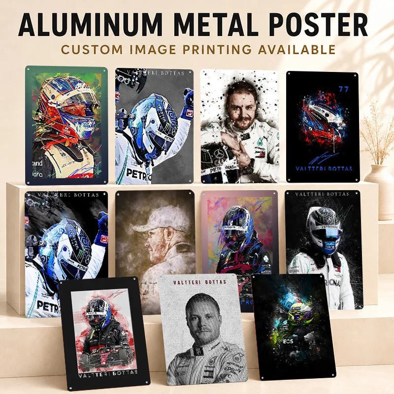 Valtteri Bottas Aluminum Posters Personalized Metal Tin Sign Bold Driver Profile Wall Art For Garage Studio And Track Followers