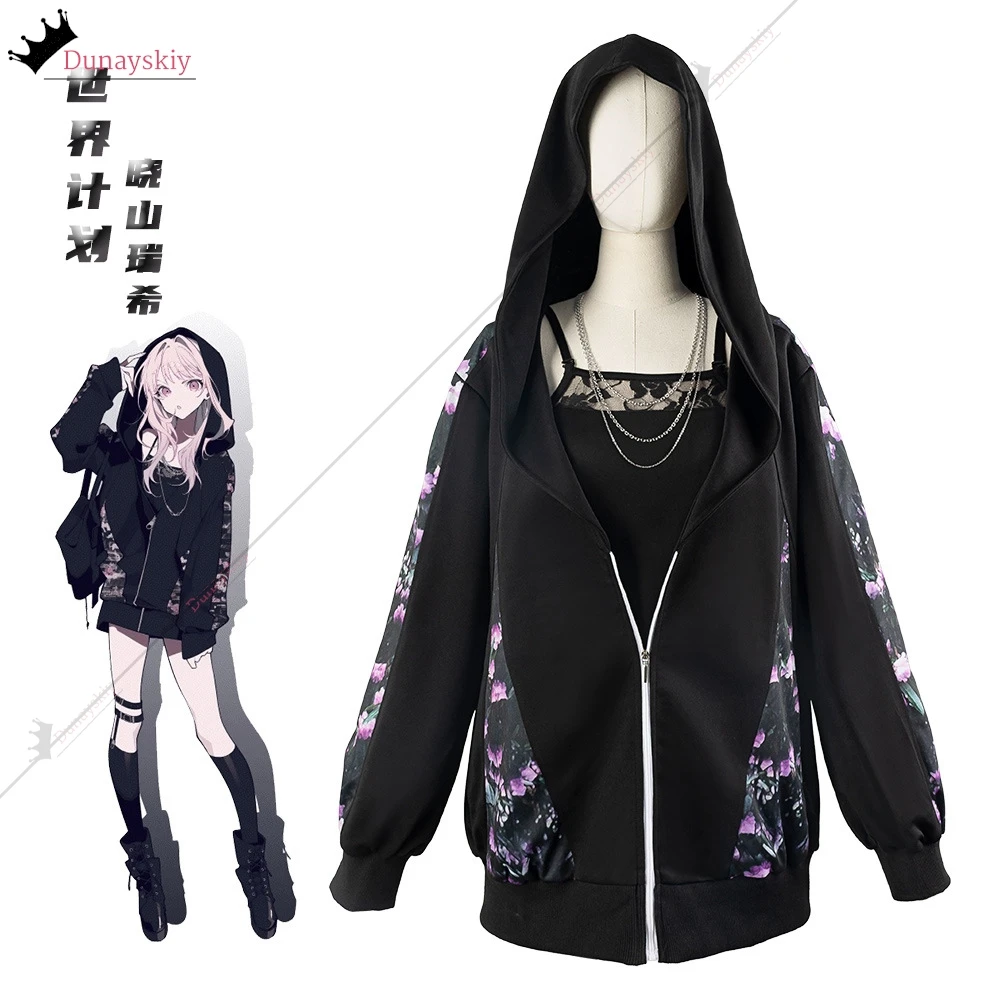 Project Sekai 25 Nightcord Akiyama Mizuki Косплей Костюм Черная толстовка Повседневный костюм Акияма Мизуки Парик Женщины Рождество Хэллоуин *