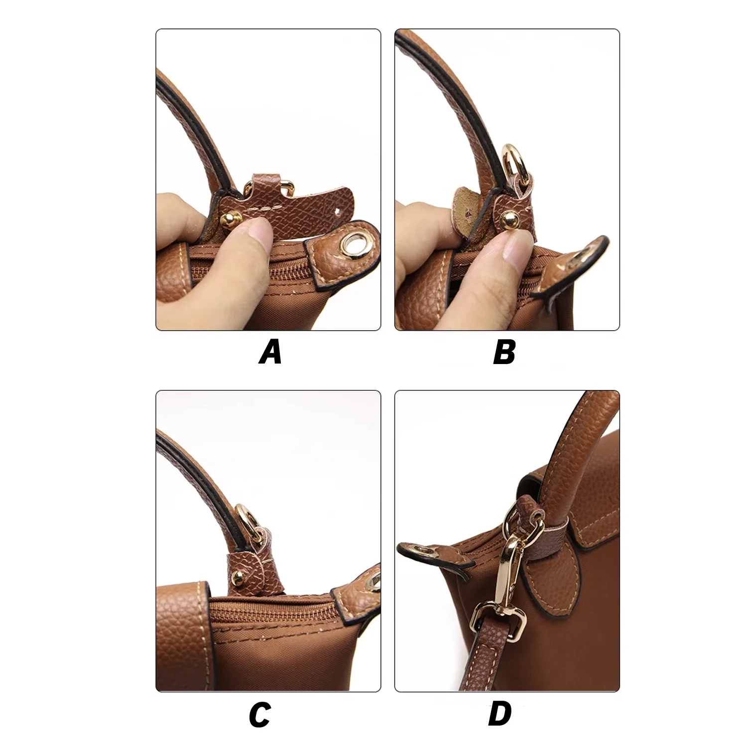 【Upgrade】Leather Replacement Crossbody Bag Strap, Fit for Longchamp Mini Shoulder Strap Without Punching Modification