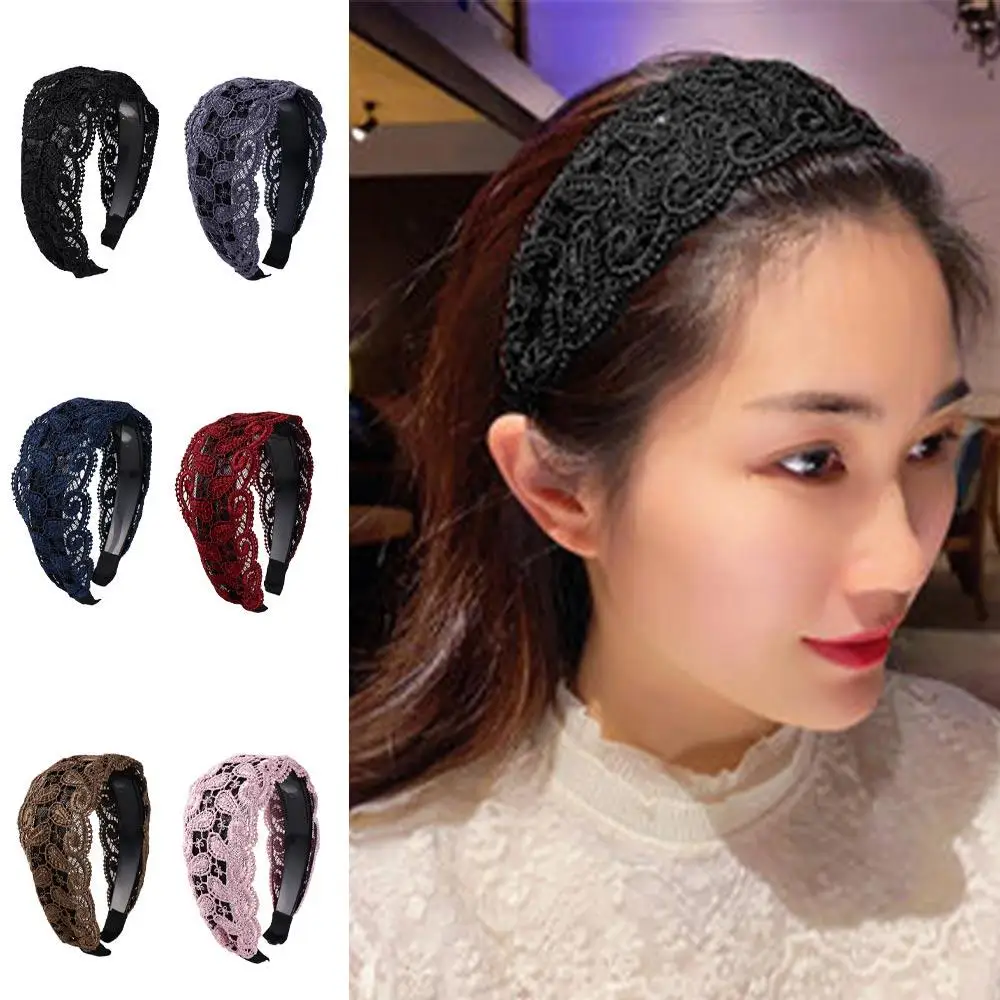 

Elegant Vintage Flower For Girls Wash Face Wide Side Women Hair Hoop Headband Korean Head Wrap Lace Hairbands