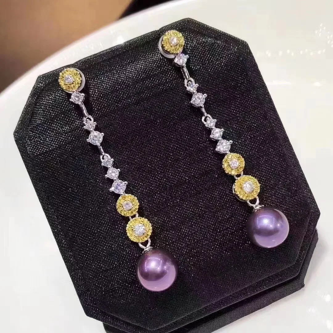 

MJ Solid 925 Sterling Silver Round 10-11mm Nature Fresh Water Purple Pearls Studs Earrings for Women Fine Birthday Gifts