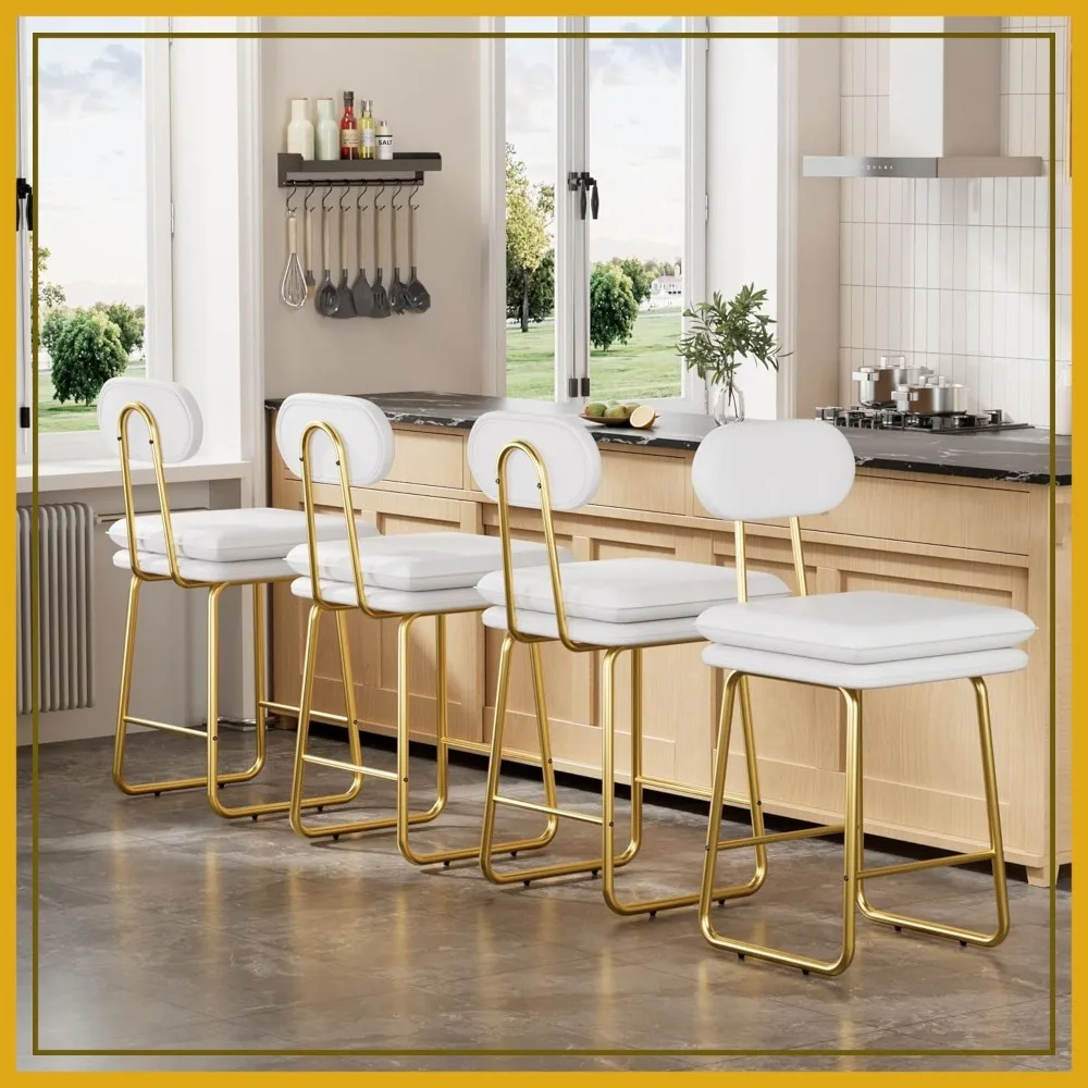 

Counter Height Bar Stools Set of 4, Removable Backrest, Padded Seat, Metal Legs, PU Leather for Kitchen Island