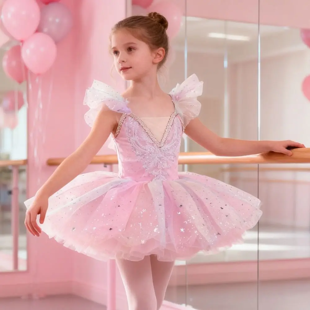 Moda lantejoulas crianças vestido de balé moderno inchado ballet tutu vestido de festa vestido de princesa crianças meninas