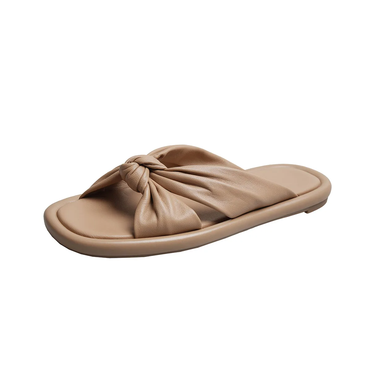 أردن فورتادو 2025 عطلة الصيف نمط جلد الغنم كلمة النعال جولة تو Bowknot أحذية مسطحة كعب منخفض الشاطئ النعال باردة