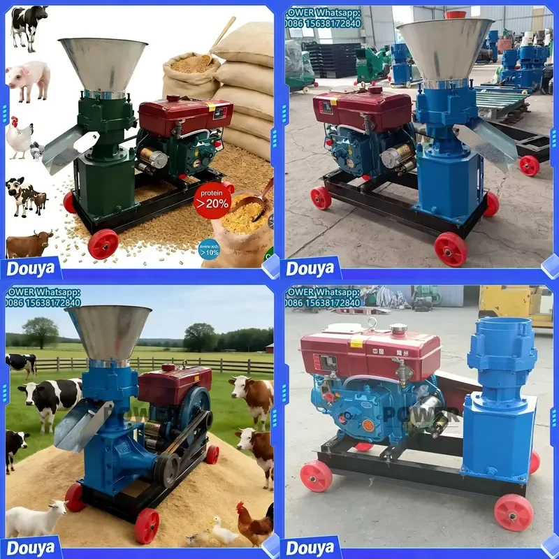 8HP Engine Animal Feed Pellet Making Processing Machine 100-200kg/h Chicken Fish Pig Goat Cattle Poultry Feed Machine